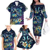 Plumeria Turtles Traditional Tribal Family Matching Off The Shoulder Long Sleeve Dress and Hawaiian Shirt LT9 - Polynesian Pride