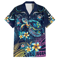 Plumeria Turtles Traditional Tribal Family Matching Off The Shoulder Long Sleeve Dress and Hawaiian Shirt LT9 Dad's Shirt - Short Sleeve Black - Polynesian Pride