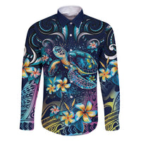 Plumeria Turtles Traditional Tribal Family Matching Off Shoulder Maxi Dress and Hawaiian Shirt LT9 Dad's Shirt - Long Sleeve Black - Polynesian Pride