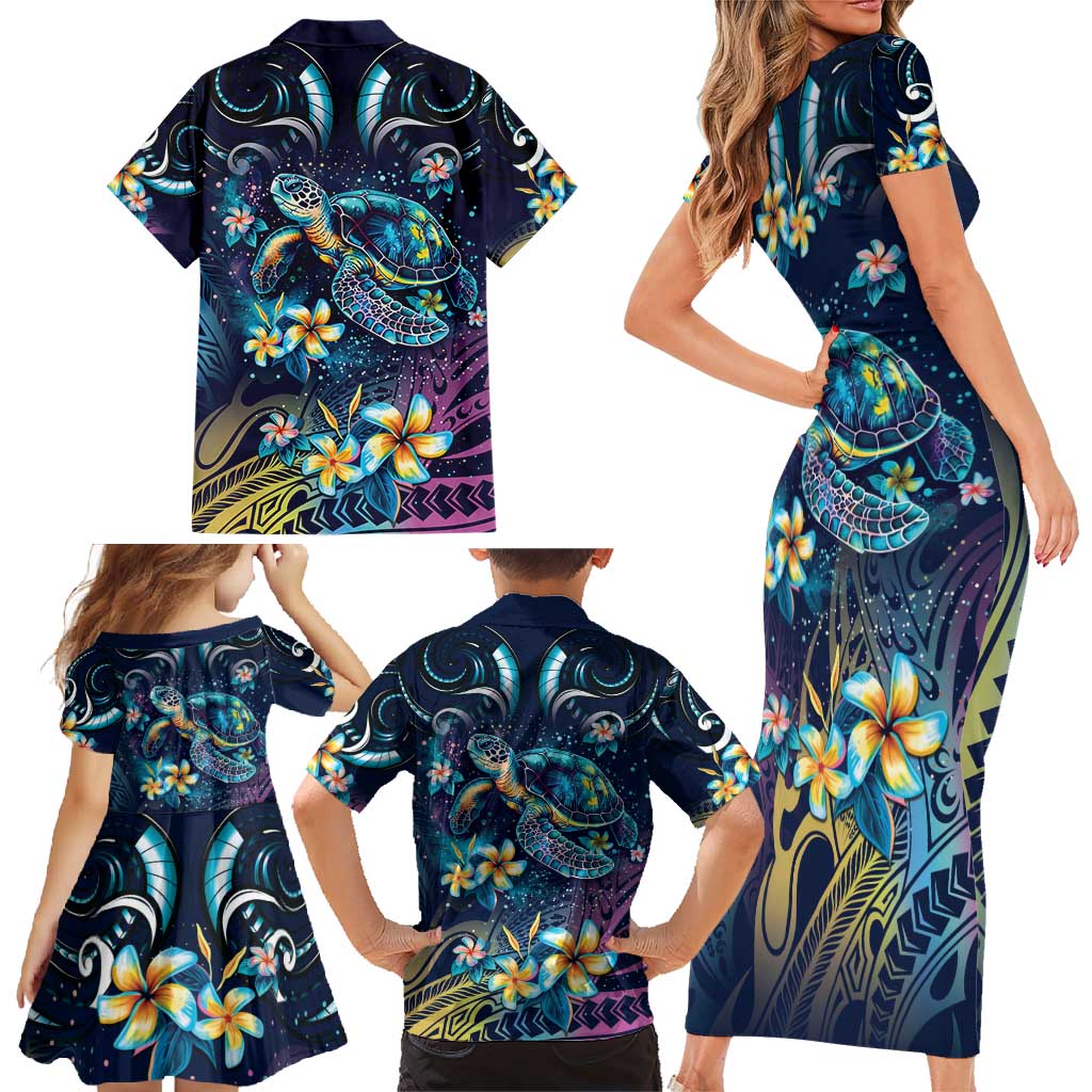 Plumeria Turtles Traditional Tribal Family Matching Short Sleeve Bodycon Dress and Hawaiian Shirt LT9 - Polynesian Pride