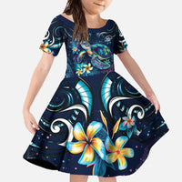 Plumeria Turtles Traditional Tribal Family Matching Summer Maxi Dress and Hawaiian Shirt LT9 Daughter's Dress Black - Polynesian Pride