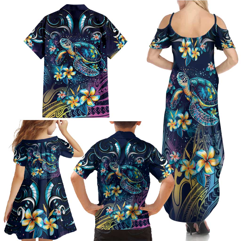 Plumeria Turtles Traditional Tribal Family Matching Summer Maxi Dress and Hawaiian Shirt LT9 - Polynesian Pride