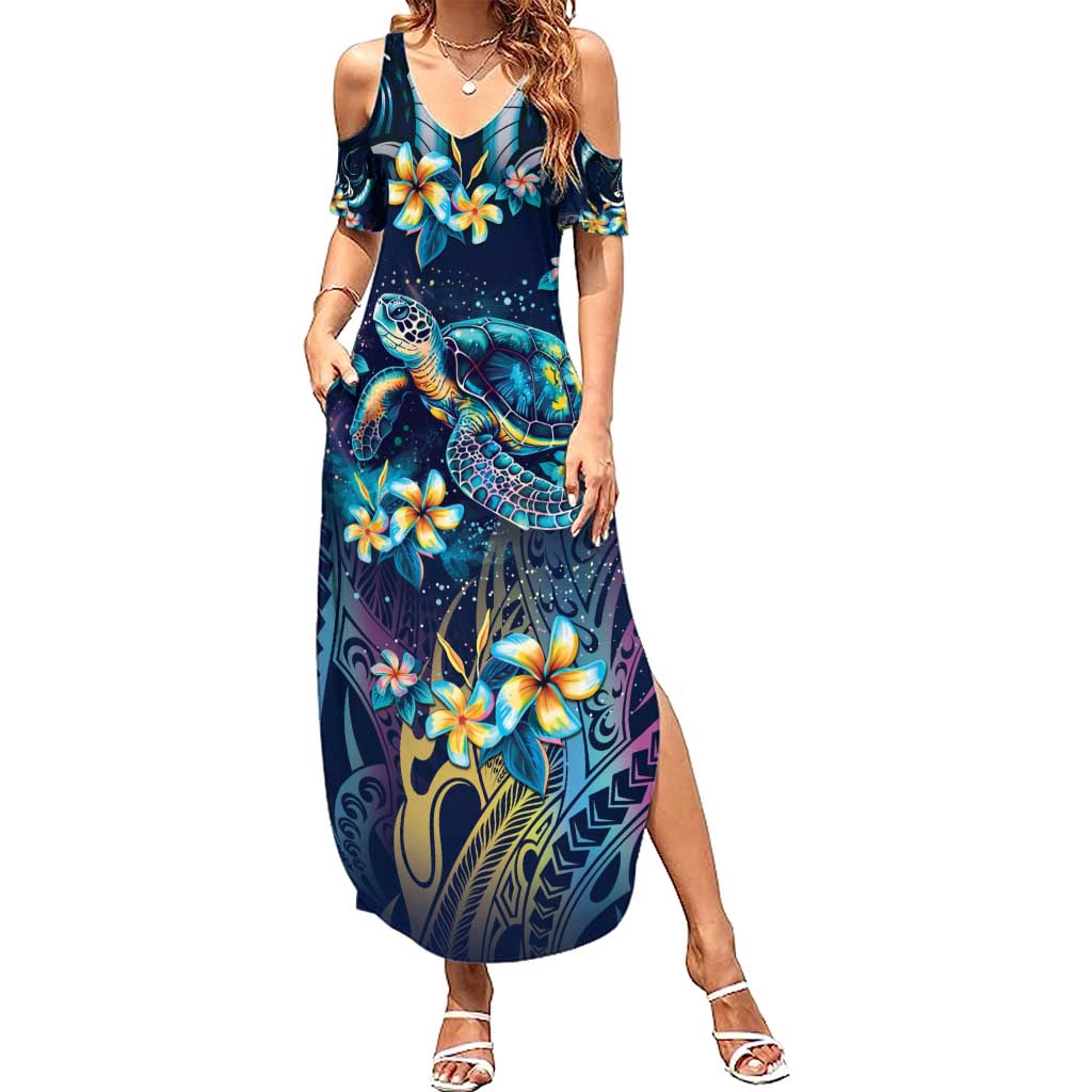 Plumeria Turtles Traditional Tribal Family Matching Summer Maxi Dress and Hawaiian Shirt LT9 Mom's Dress Black - Polynesian Pride