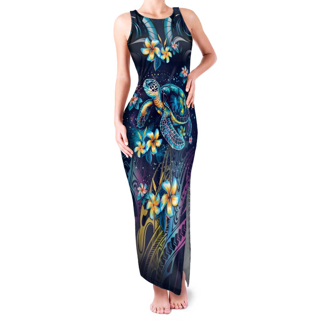 Plumeria Turtles Traditional Tribal Family Matching Tank Maxi Dress and Hawaiian Shirt LT9 Mom's Dress Black - Polynesian Pride