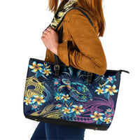 Plumeria Turtles Traditional Tribal Leather Tote Bag LT9 Black - Polynesian Pride