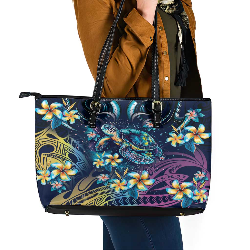 Plumeria Turtles Traditional Tribal Leather Tote Bag LT9 - Polynesian Pride