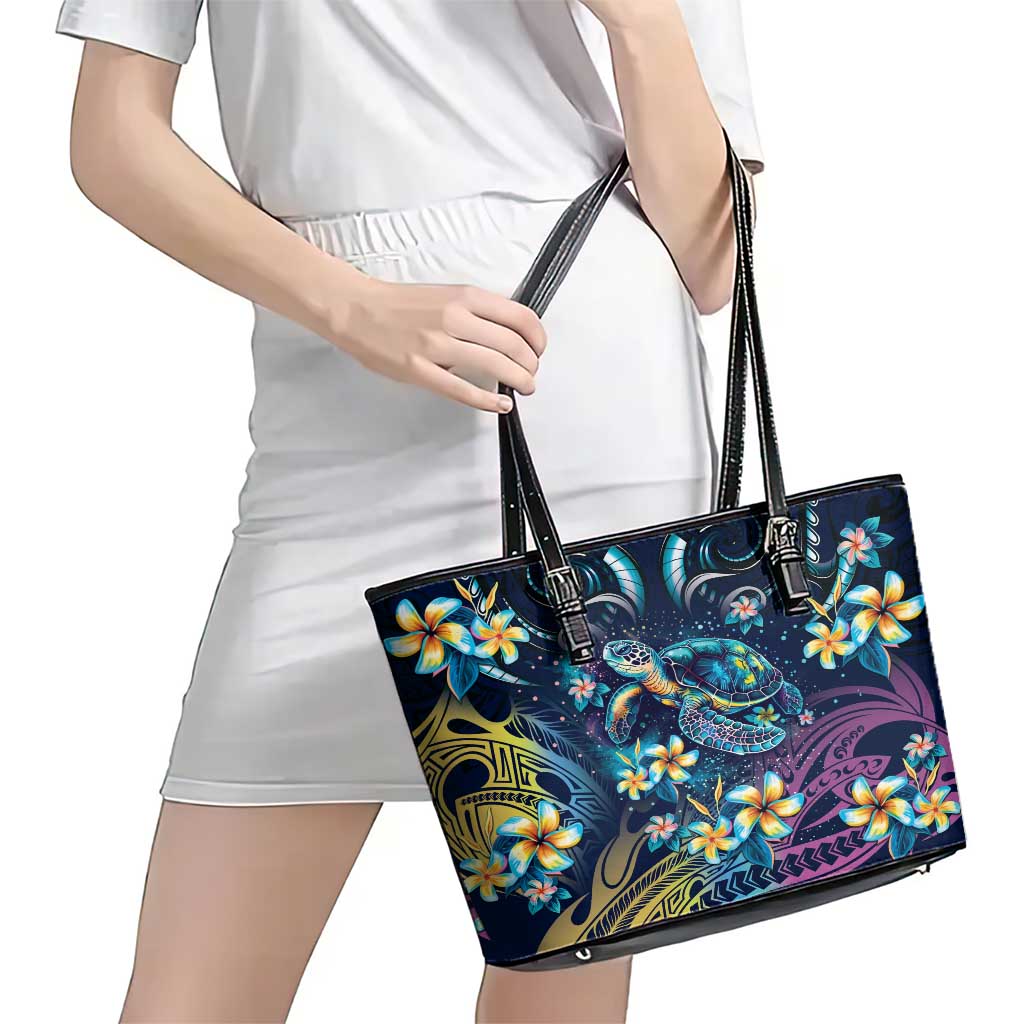 Plumeria Turtles Traditional Tribal Leather Tote Bag LT9 - Polynesian Pride