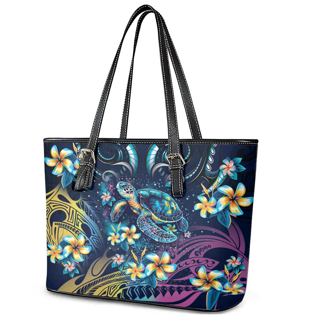 Plumeria Turtles Traditional Tribal Leather Tote Bag LT9 - Polynesian Pride