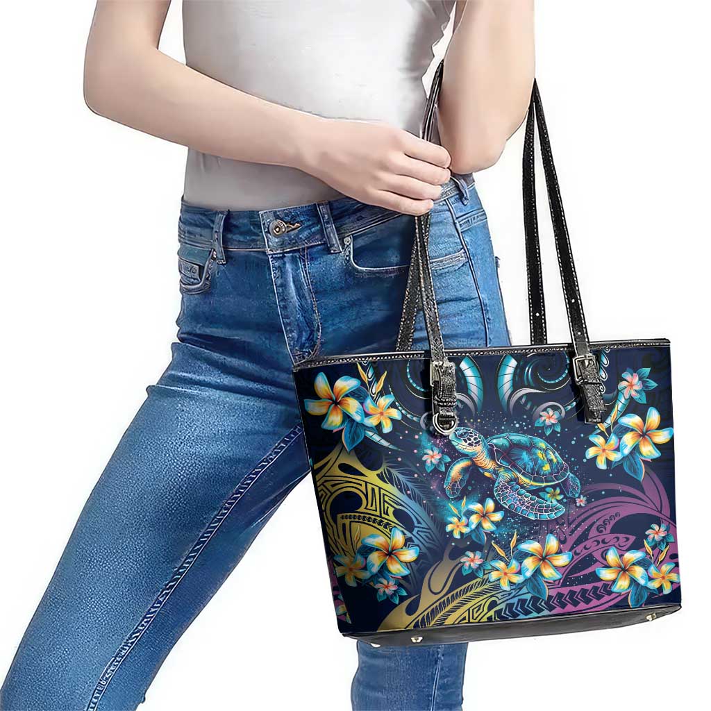 Plumeria Turtles Traditional Tribal Leather Tote Bag LT9 - Polynesian Pride