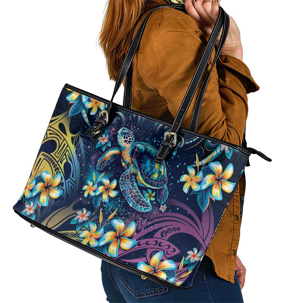 Plumeria Turtles Traditional Tribal Leather Tote Bag LT9 - Polynesian Pride