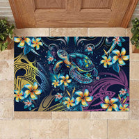 Plumeria Turtles Traditional Tribal Rubber Doormat