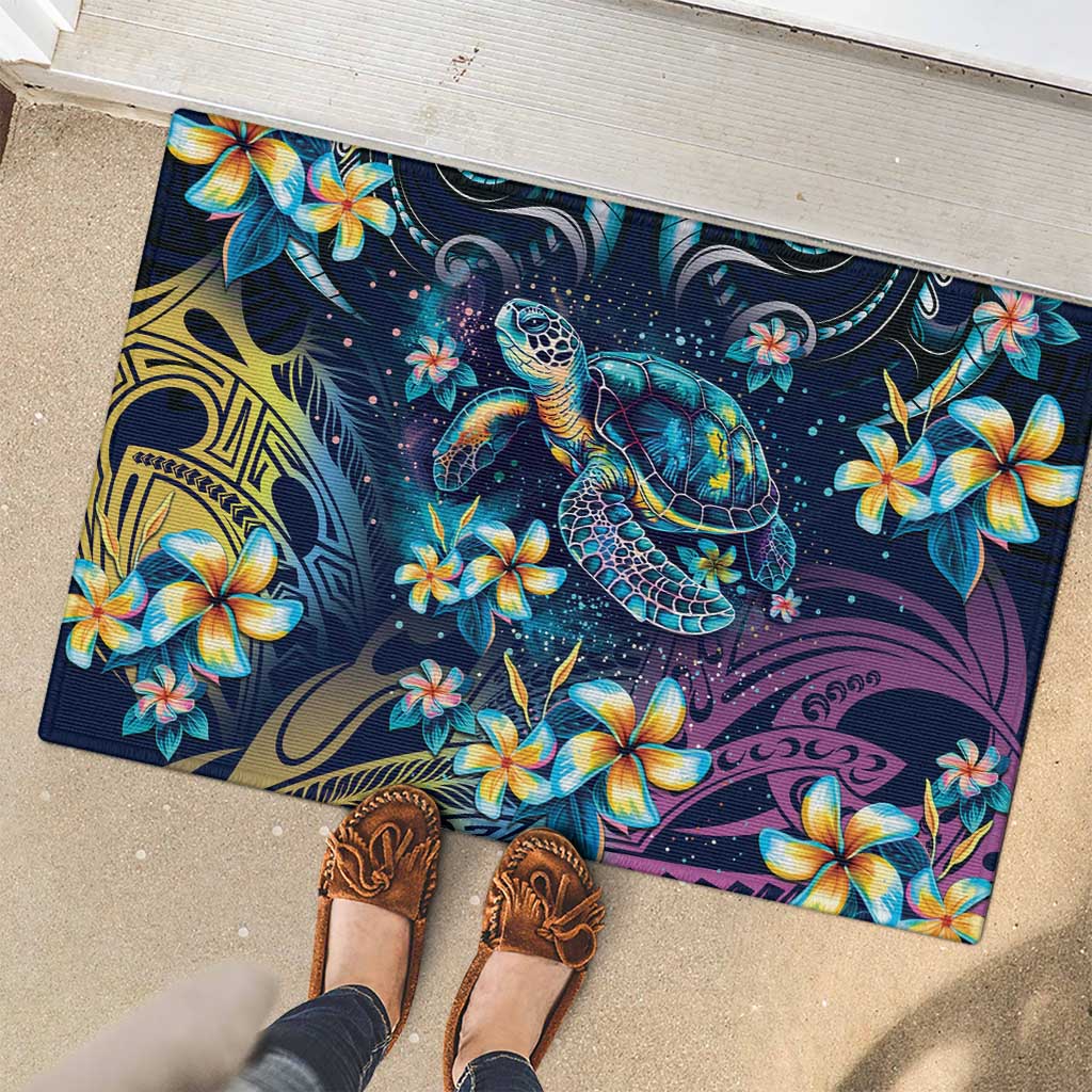 Plumeria Turtles Traditional Tribal Rubber Doormat