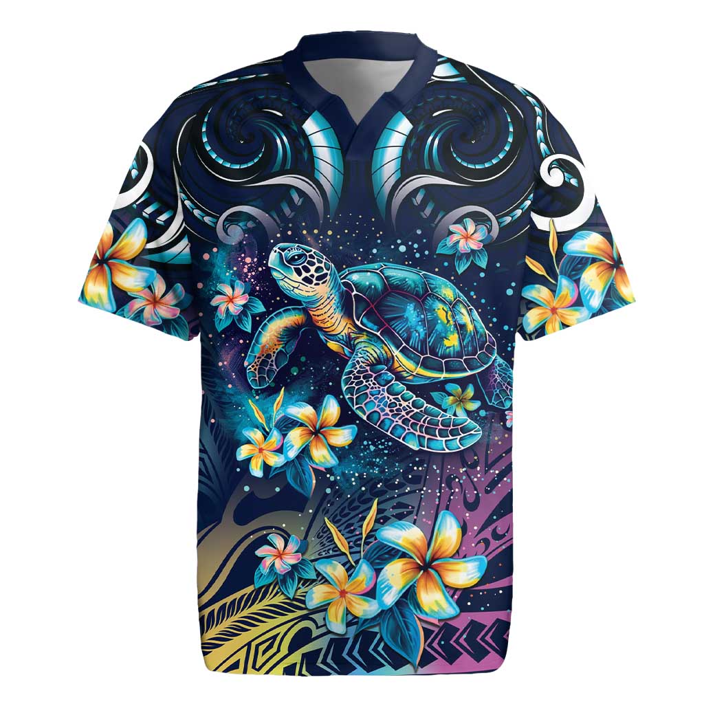 Plumeria Turtles Traditional Tribal Rugby Jersey LT9 Black - Polynesian Pride