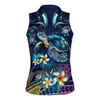 Plumeria Turtles Traditional Tribal Women Sleeveless Polo Shirt LT9 - Polynesian Pride
