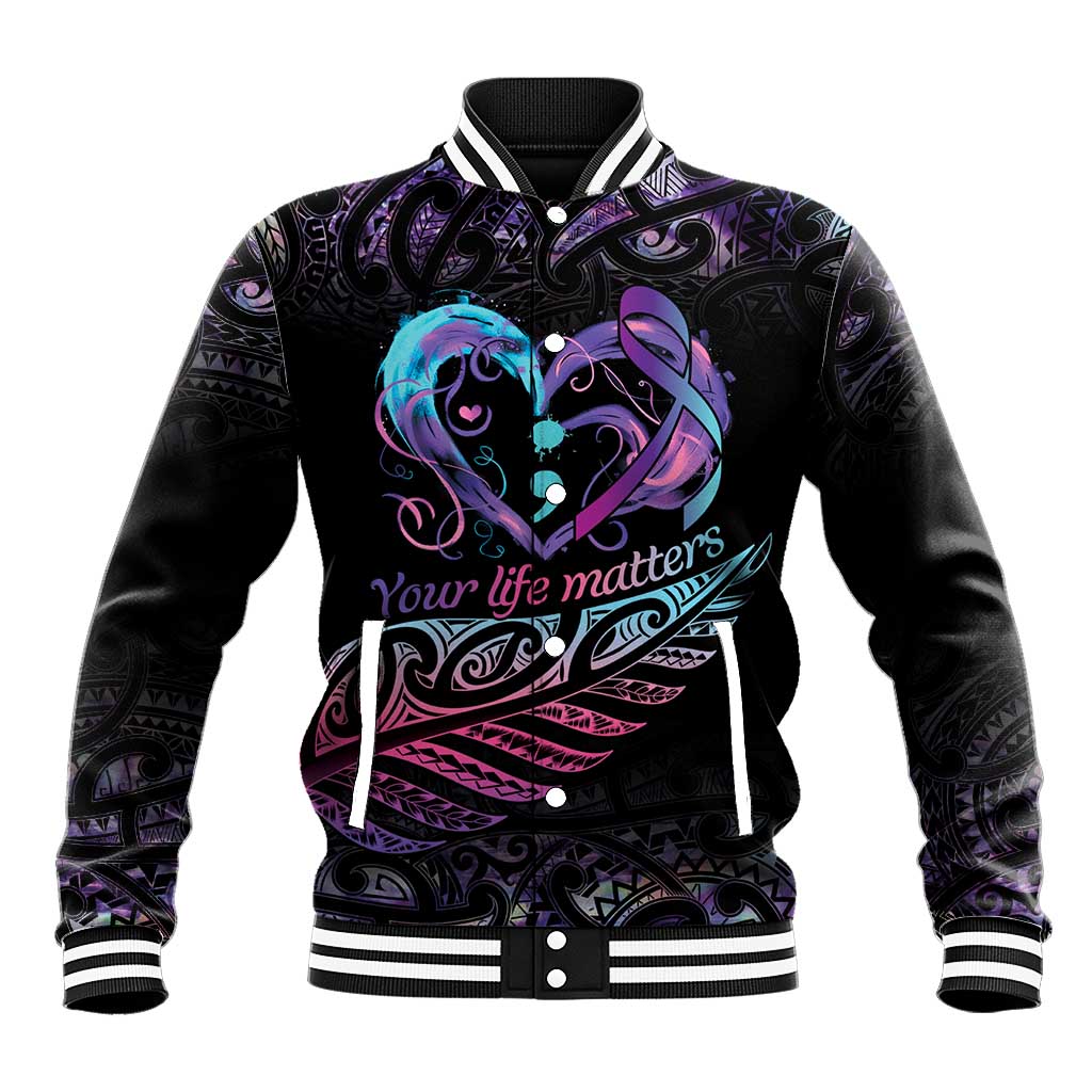 Personalised Your Life Matters Baseball Jacket Suicide Prevention Awareness Semicolon Heart