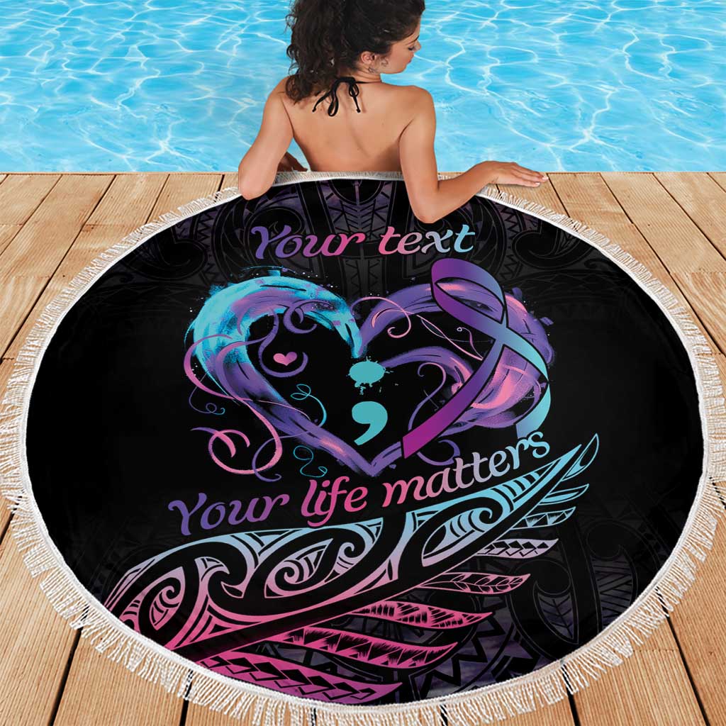 Personalised Your Life Matters Beach Blanket Suicide Prevention Awareness Semicolon Heart LT9 - Polynesian Pride