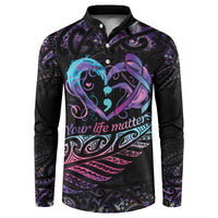 Personalised Your Life Matters Button Sweatshirt Suicide Prevention Awareness Semicolon Heart LT9 Black - Polynesian Pride