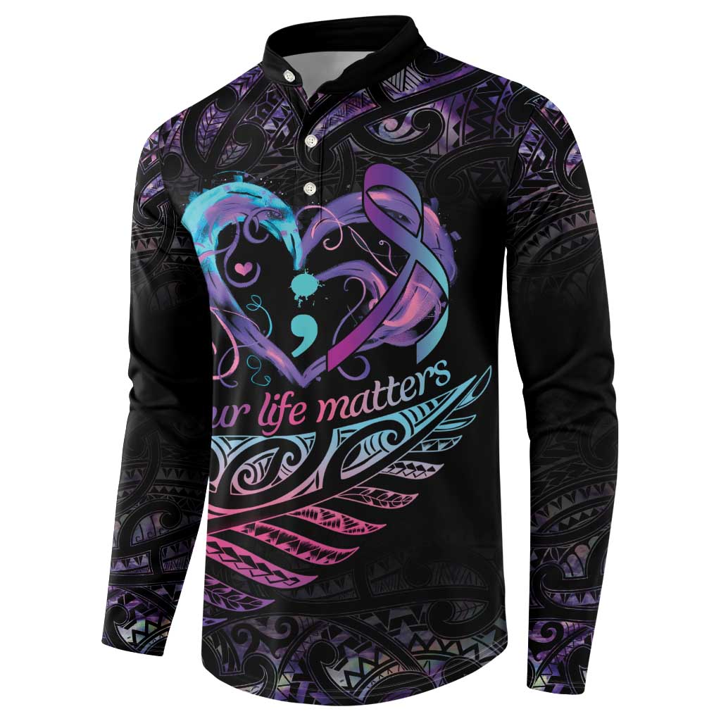 Personalised Your Life Matters Button Sweatshirt Suicide Prevention Awareness Semicolon Heart LT9 - Polynesian Pride