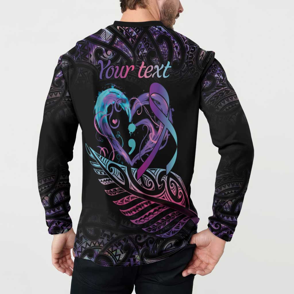 Personalised Your Life Matters Button Sweatshirt Suicide Prevention Awareness Semicolon Heart LT9 - Polynesian Pride