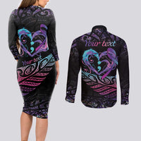 Personalised Your Life Matters Couples Matching Long Sleeve Bodycon Dress and Long Sleeve Button Shirt Suicide Prevention Awareness Semicolon Heart LT9 - Polynesian Pride