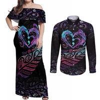 Personalised Your Life Matters Couples Matching Off Shoulder Maxi Dress and Long Sleeve Button Shirt Suicide Prevention Awareness Semicolon Heart LT9 Black - Polynesian Pride