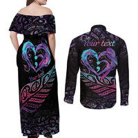 Personalised Your Life Matters Couples Matching Off Shoulder Maxi Dress and Long Sleeve Button Shirt Suicide Prevention Awareness Semicolon Heart LT9 - Polynesian Pride