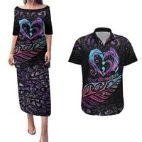 Personalised Your Life Matters Couples Matching Puletasi and Hawaiian Shirt Suicide Prevention Awareness Semicolon Heart LT9 Black - Polynesian Pride