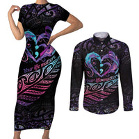 Personalised Your Life Matters Couples Matching Short Sleeve Bodycon Dress and Long Sleeve Button Shirt Suicide Prevention Awareness Semicolon Heart LT9 Black - Polynesian Pride