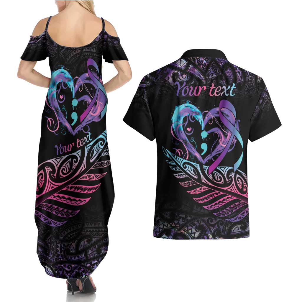 Personalised Your Life Matters Couples Matching Summer Maxi Dress and Hawaiian Shirt Suicide Prevention Awareness Semicolon Heart LT9 - Polynesian Pride