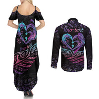 Personalised Your Life Matters Couples Matching Summer Maxi Dress and Long Sleeve Button Shirt Suicide Prevention Awareness Semicolon Heart LT9 - Polynesian Pride