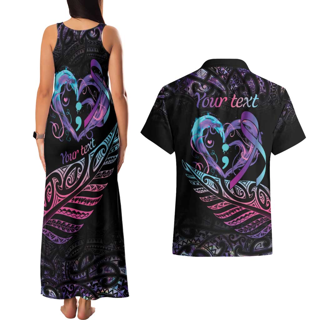 Personalised Your Life Matters Couples Matching Tank Maxi Dress and Hawaiian Shirt Suicide Prevention Awareness Semicolon Heart LT9 - Polynesian Pride