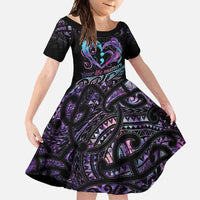 Personalised Your Life Matters Family Matching Long Sleeve Bodycon Dress and Hawaiian Shirt Suicide Prevention Awareness Semicolon Heart LT9 Daughter's Dress Black - Polynesian Pride