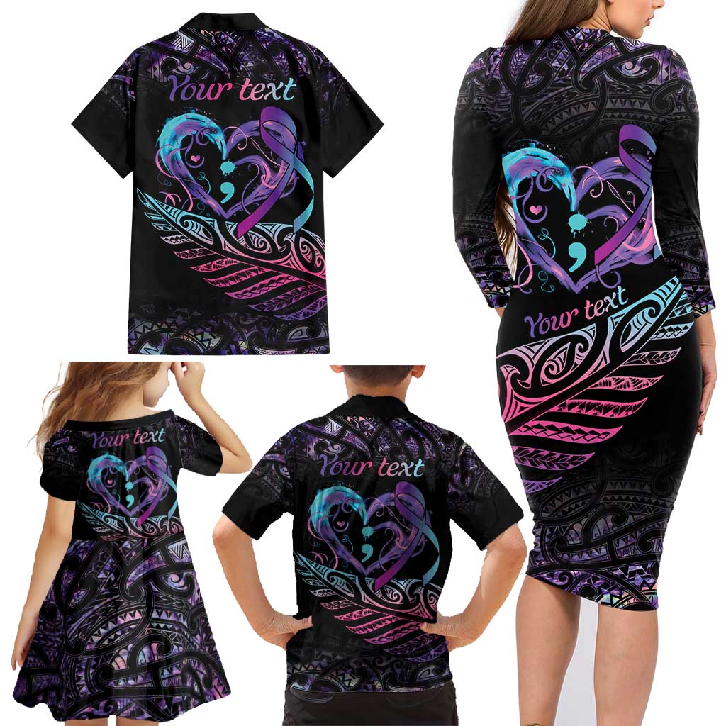 Personalised Your Life Matters Family Matching Long Sleeve Bodycon Dress and Hawaiian Shirt Suicide Prevention Awareness Semicolon Heart LT9 - Polynesian Pride