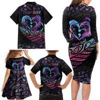 Personalised Your Life Matters Family Matching Long Sleeve Bodycon Dress and Hawaiian Shirt Suicide Prevention Awareness Semicolon Heart LT9 - Polynesian Pride