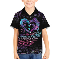 Personalised Your Life Matters Family Matching Long Sleeve Bodycon Dress and Hawaiian Shirt Suicide Prevention Awareness Semicolon Heart LT9 Son's Shirt Black - Polynesian Pride