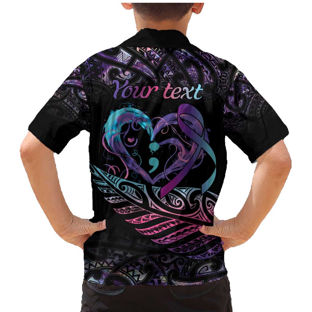 Personalised Your Life Matters Family Matching Mermaid Dress and Hawaiian Shirt Suicide Prevention Awareness Semicolon Heart LT9 - Polynesian Pride