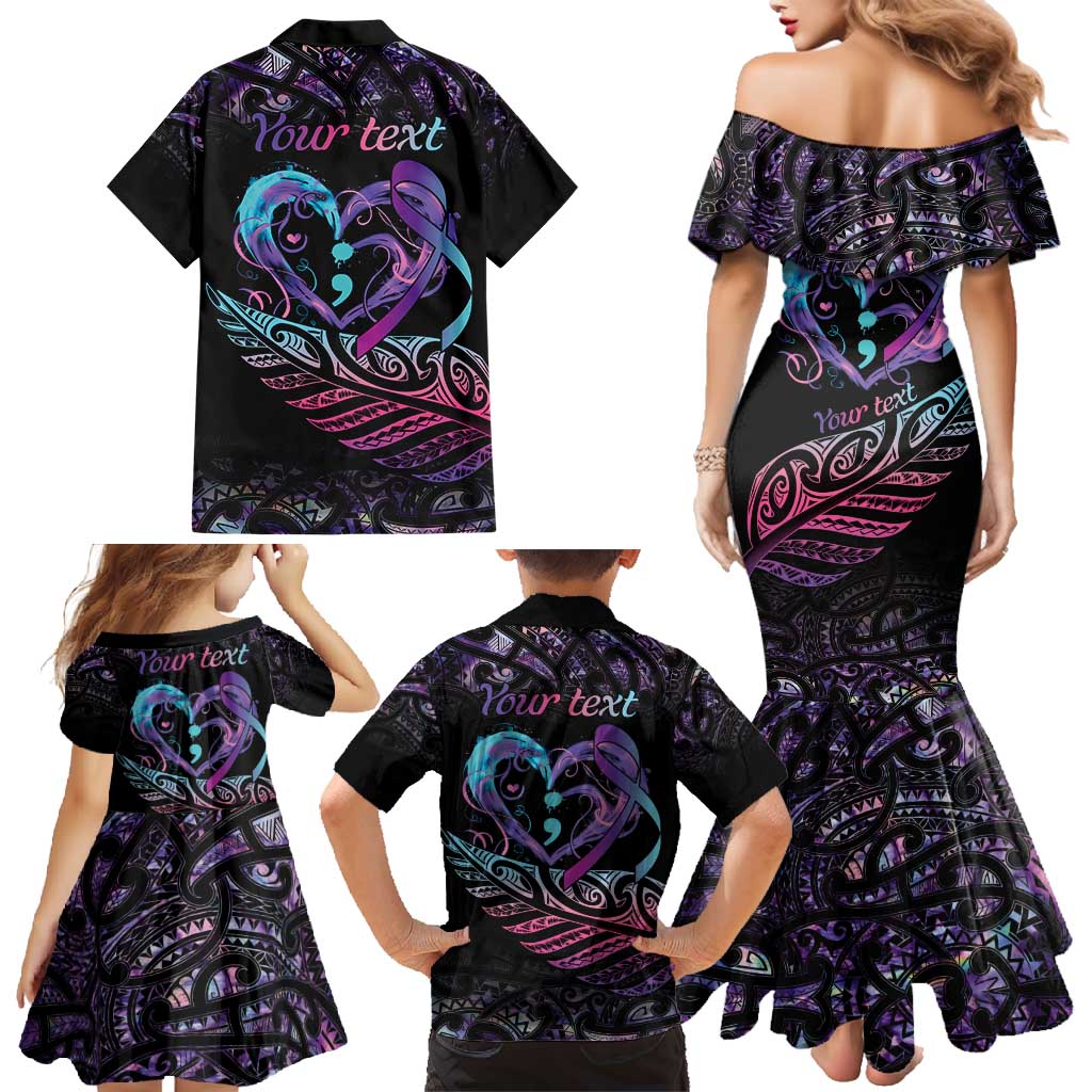 Personalised Your Life Matters Family Matching Mermaid Dress and Hawaiian Shirt Suicide Prevention Awareness Semicolon Heart LT9 - Polynesian Pride