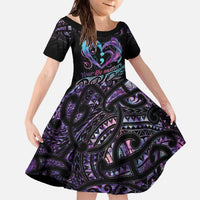 Personalised Your Life Matters Family Matching Off The Shoulder Long Sleeve Dress and Hawaiian Shirt Suicide Prevention Awareness Semicolon Heart LT9 Daughter's Dress Black - Polynesian Pride