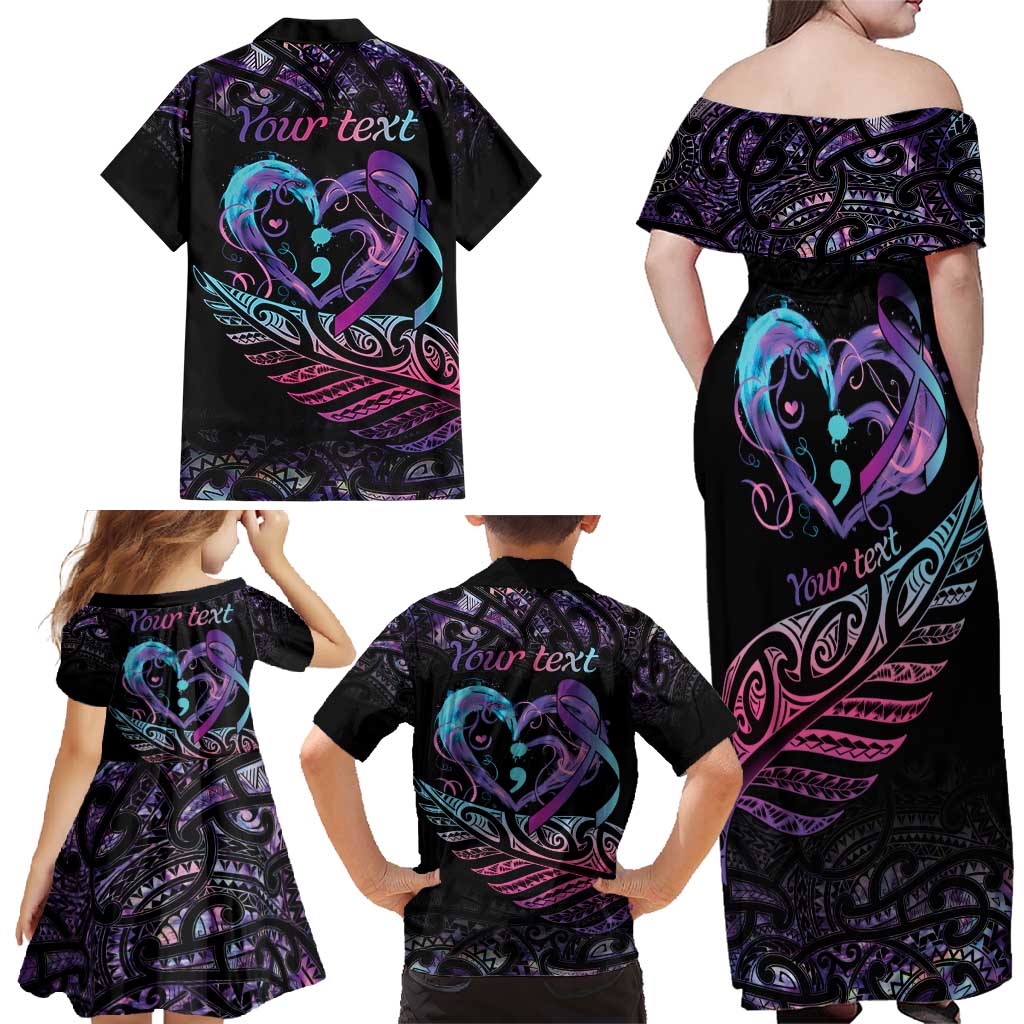 Personalised Your Life Matters Family Matching Off Shoulder Maxi Dress and Hawaiian Shirt Suicide Prevention Awareness Semicolon Heart LT9 - Polynesian Pride