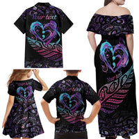 Personalised Your Life Matters Family Matching Off Shoulder Maxi Dress and Hawaiian Shirt Suicide Prevention Awareness Semicolon Heart LT9 - Polynesian Pride