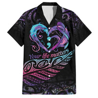 Personalised Your Life Matters Family Matching Off Shoulder Maxi Dress and Hawaiian Shirt Suicide Prevention Awareness Semicolon Heart LT9 Dad's Shirt - Short Sleeve Black - Polynesian Pride