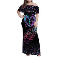 Personalised Your Life Matters Family Matching Off Shoulder Maxi Dress and Hawaiian Shirt Suicide Prevention Awareness Semicolon Heart LT9 Mom's Dress Black - Polynesian Pride