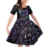 Personalised Your Life Matters Family Matching Off Shoulder Short Dress and Hawaiian Shirt Suicide Prevention Awareness Semicolon Heart LT9 Daughter's Dress Black - Polynesian Pride