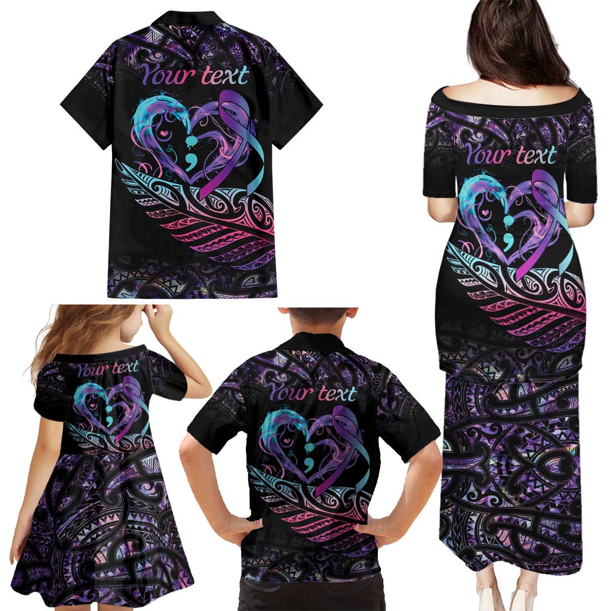 Personalised Your Life Matters Family Matching Puletasi and Hawaiian Shirt Suicide Prevention Awareness Semicolon Heart LT9 - Polynesian Pride