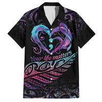 Personalised Your Life Matters Family Matching Puletasi and Hawaiian Shirt Suicide Prevention Awareness Semicolon Heart LT9 Dad's Shirt - Short Sleeve Black - Polynesian Pride