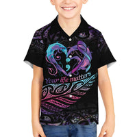 Personalised Your Life Matters Family Matching Puletasi and Hawaiian Shirt Suicide Prevention Awareness Semicolon Heart LT9 Son's Shirt Black - Polynesian Pride