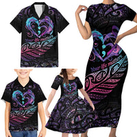 Personalised Your Life Matters Family Matching Short Sleeve Bodycon Dress and Hawaiian Shirt Suicide Prevention Awareness Semicolon Heart LT9 - Polynesian Pride