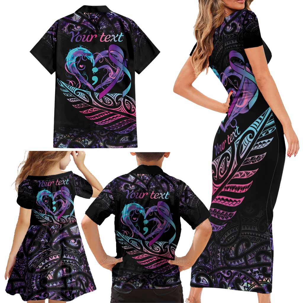 Personalised Your Life Matters Family Matching Short Sleeve Bodycon Dress and Hawaiian Shirt Suicide Prevention Awareness Semicolon Heart LT9 - Polynesian Pride