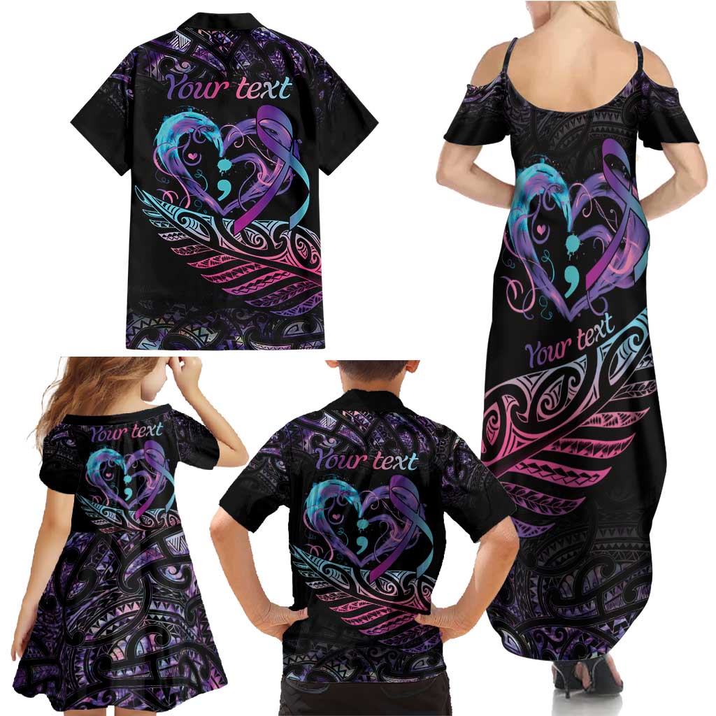 Personalised Your Life Matters Family Matching Summer Maxi Dress and Hawaiian Shirt Suicide Prevention Awareness Semicolon Heart LT9 - Polynesian Pride