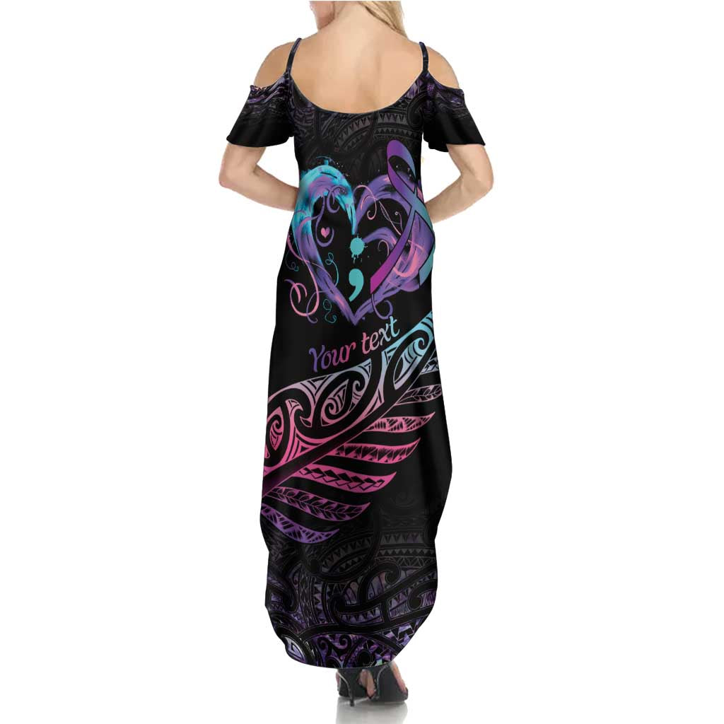 Personalised Your Life Matters Family Matching Summer Maxi Dress and Hawaiian Shirt Suicide Prevention Awareness Semicolon Heart LT9 - Polynesian Pride